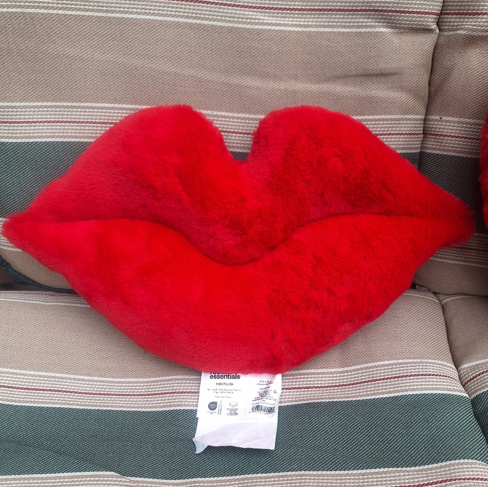 NWOT Red Lip-Shaped Plush Pillow
